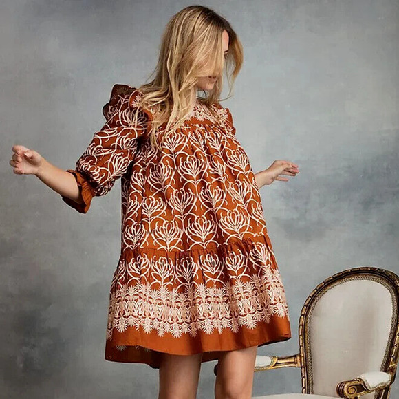 Happy X Nature Dresses & Skirts - Happy X Nature Eco-Friendly Swing Dress Brown Cream Abstract Floral Women Size M